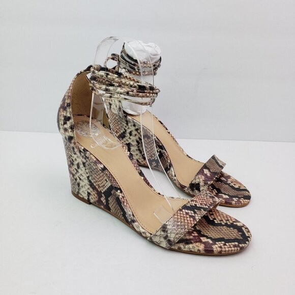 Vince Camuto Stassia Womens Size 8.5 Snake Skin Leather Strappy Wedge Sandals - Picture 1 of 9